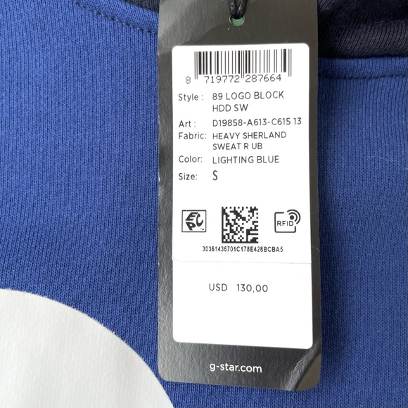 G-Star Raw 89 Logo Block Hoodie, Blue, Loose Fit, Men’s Size Small - Picture 6 of 9